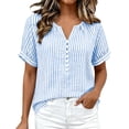 thumbnail image 1 of Kezqiaxn Womens Plus Size Tops Striped Short Sleeved V-Neck Button Down Shirts Business Work Blouse Summer Clothes, 1 of 9