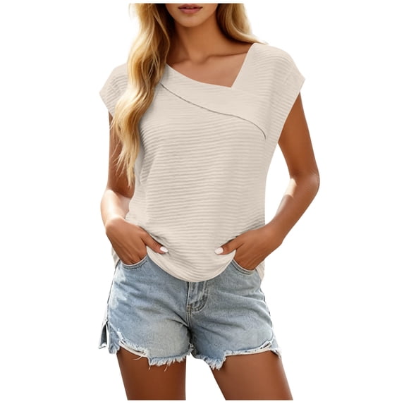 Kezqiaxn Womens Shirts Fashion Short Sleeve V-Neck Shirts Loose Fit Business Work Clothes Women's Clothing