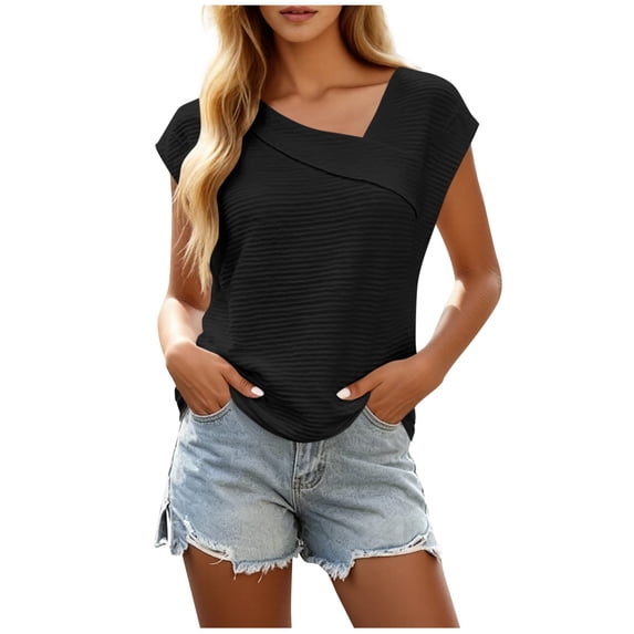 Kezqiaxn Womens Shirts Fashion Short Sleeve V-Neck Shirts Loose Fit Business Work Clothes Women's Clothing