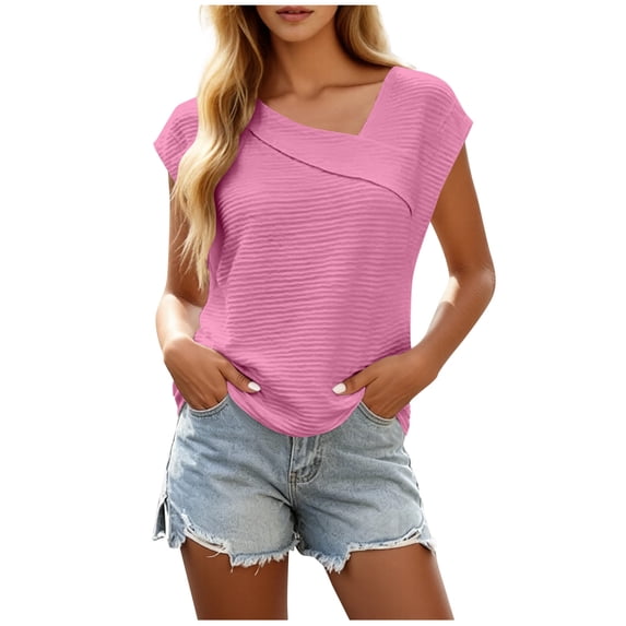 Kezqiaxn Womens Shirts Fashion Short Sleeve V-Neck Shirts Loose Fit Business Work Clothes Women's Clothing