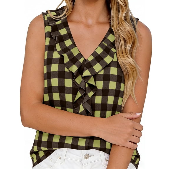 Kezqiaxn Womens Summer Tops Ruffled Sleeveless V-Neck Casual Shirts 2026 Summer Trendy Dressy Work Business Blouses