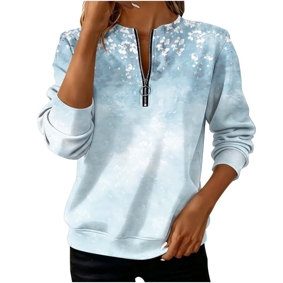 Kezqiaxn Womens Sweatshirt Fashion Zipper Crew Neck Sweatshirts Fall Long Sleeve Casual Pullover Tops Women Clothing Multicolor S