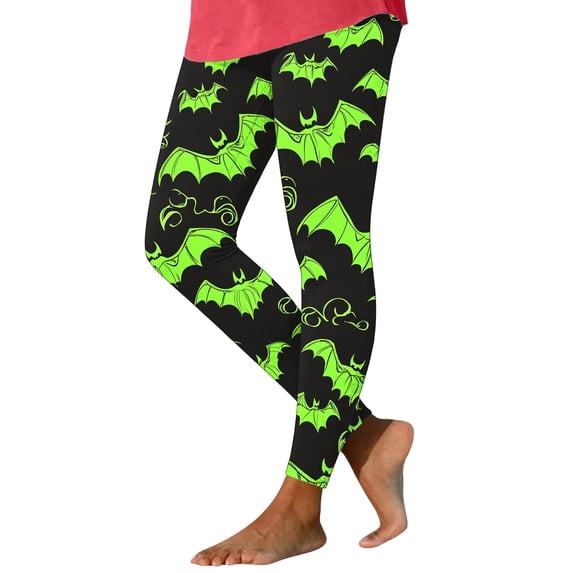 Kezqiaxn Yoga Pants Women Halloween Bat Print High Waisted Soft Workout Trousers Plus Size Fashion Fall Clothes Black D M