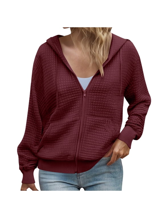 Zip Up Hoodie Women Long Sleeve Drawstring Lightweight Sweatshirt Workout Casual Athletic Jacket with Pockets