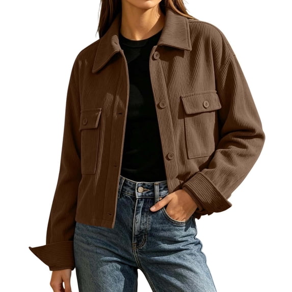 Kezqiaxn Light Jackets for Women Fashion Long Sleeve Button Down Jacket with Pockets Collared Casual Winter Coat