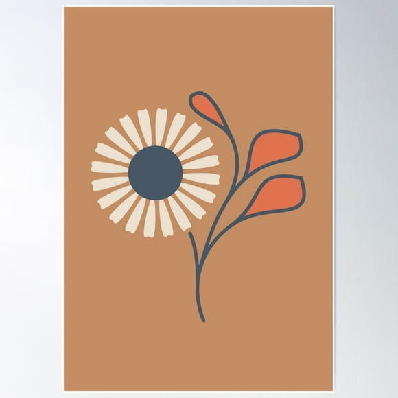 Kf 0247 D - Vintage Retro Daisy 70S Floral Pattern In Brown Red Navy Poster Wall Art, Modern Wall Decor For Living Room Bedroom, 12x18 UNFRAMED