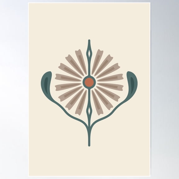 Kf 0260 E - Vintage Retro Daisy 70S Floral Pattern In Green Brown Red Poster Wall Art, Modern Wall Decor For Living Room Bedroom, 12x18 UNFRAMED