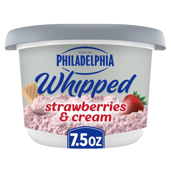 Philadelphia Whipped Flavored Cream Cheese Spread, 1 Tub, for Smooth, Spreadable Mornings, Strawberries & Cream Natural Flavor with Other Natural Flavor, 7.5 oz