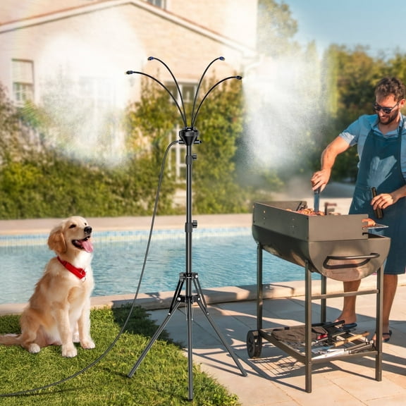 Kfonla 5.3FT Outdoor Mister for Patio Cooling, Portable Water Mister with 8 Nozzles, Detachable 4-Way Adjustable Patio Mister, Standing Mister System for Yard Pool Plant BBQ Party