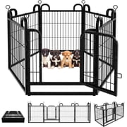 Puppy Playpen 6 Panels Small Dog Fence Outdoor Indoor Use 24 Height Anti-Rust with Doors Portable Dog Play Pen for RV Camping Yard, Total 11FT, 10 Sq.ft, Snowy Black