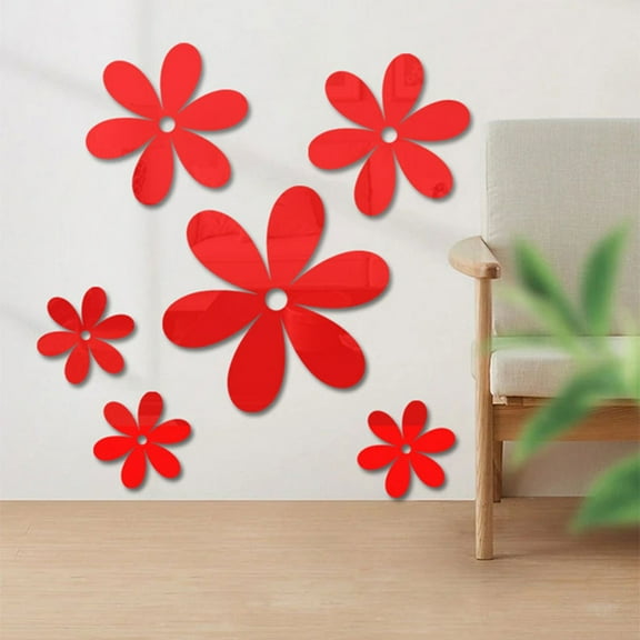 Kgfrsd Peel And Stick Wallpaper,6 Pieces 3D Acrylic Mirror Wall Decor Stickers Removable Flowers Mirror DIY Sticky Mural Stickers Flowers Decals For Home Living Room Bedroom