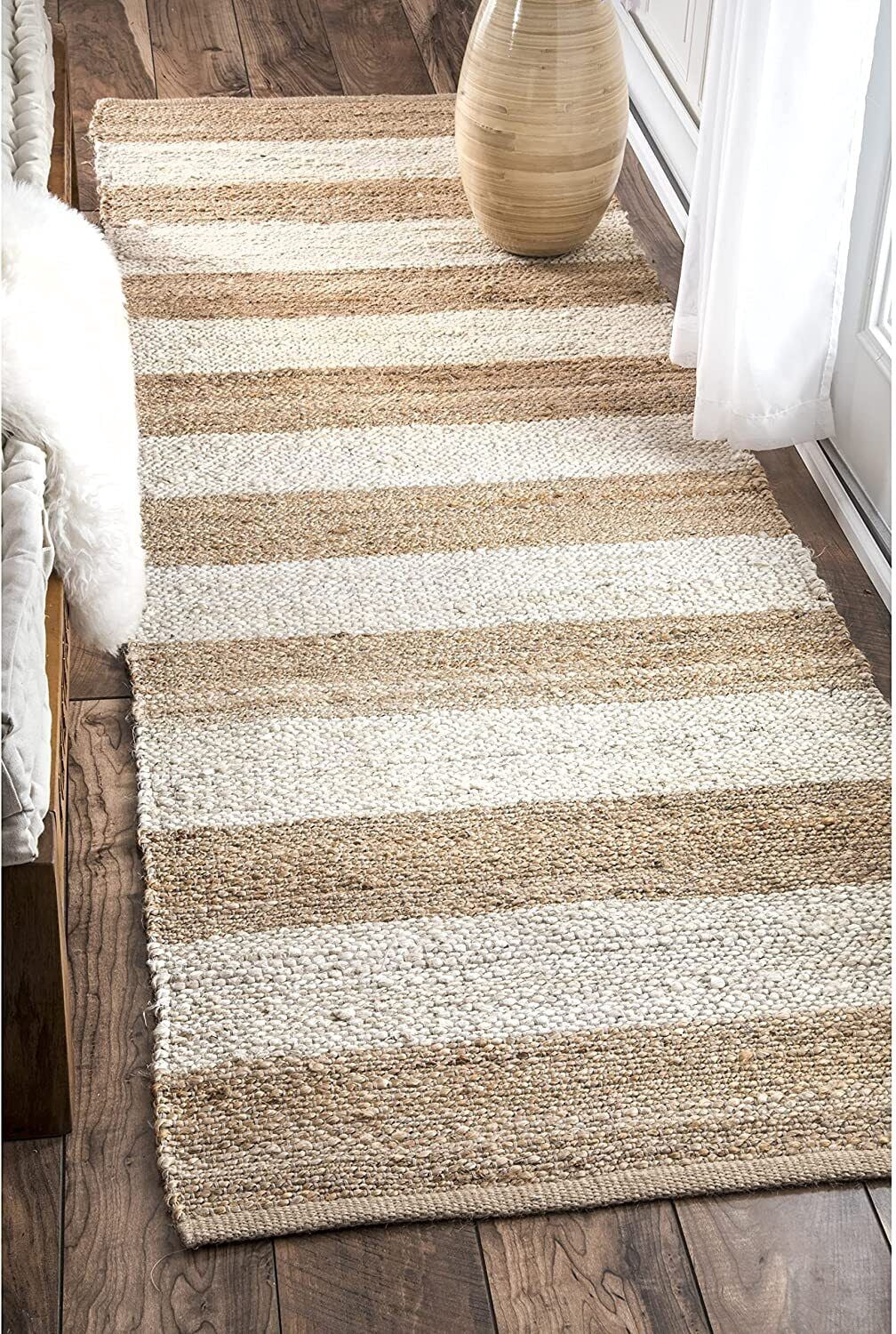 Strip Design Rugs Kh Handloom Handmade Braided Handmade Braided Natural Loom Jute with ...