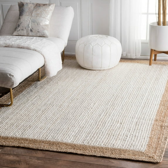 Kh Handloom Handmade Braided Natural Jute and Inner White Floor Area Rug, Scalloped Rug, Floor Carpet Rug…