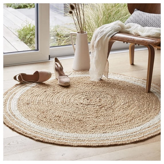 Kh Handloom Handmade Hand Braided Natural Jute Round Floor Area Rug 3 x 3 Feet