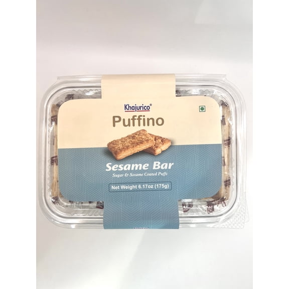 Khajurico Sesame Bar Puffino: Crispy & Flaky Puff Pastry Snack, Perfect with Tea or Coffee, Ready-to-Eat, 10 Count (175g)