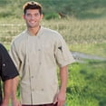 thumbnail image 1 of Khaki 10 Button Short Sleeve Poplin Chef Coat (Size: M), 1 of 2