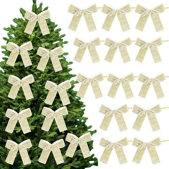 Khaki 12 Pack Velvet Christmas Bow Decor For Tree Wreath