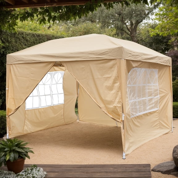 Khaki 3x3m Waterproof Tent with 2 Doors, Right-Angle Folding Gazebo