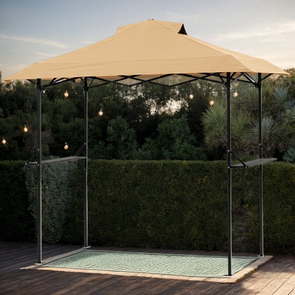 Khaki 5x8ft Grill Gazebo, Folding BBQ Canopy with Air Vent