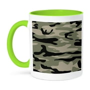 3dRose, Khaki army print - brown beige olive green camo - soldier military camouflage texture, 15oz Two-Tone Green Mug