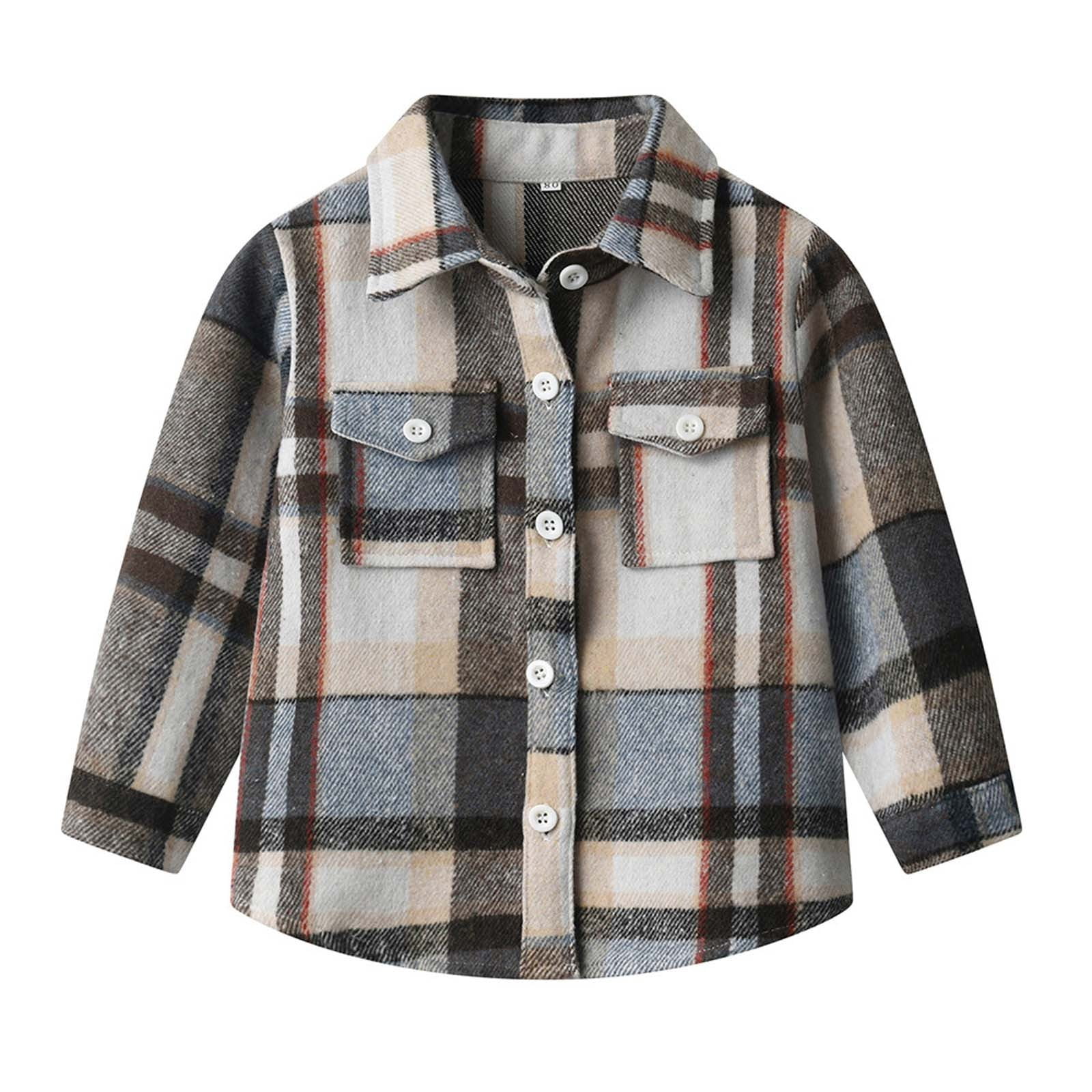 Khaki Baby Kids Girl Boy Plaid Jacket Shacket Outfits for Child Long ...