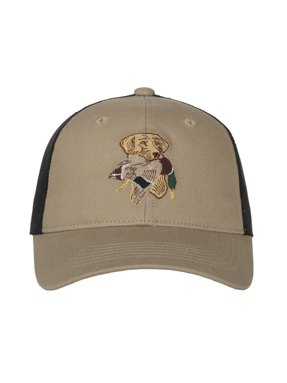 Duck Hunting Hat - Cotton Trucker Cap for Men, Mesh Back, One Size, Khaki/Black