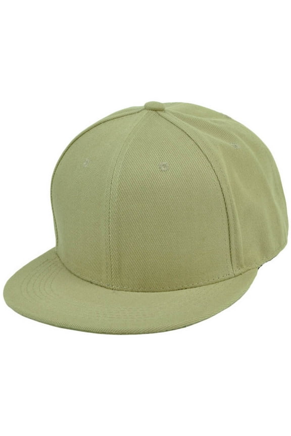 Khaki Blank Plain Solid Double Snapback Hat Cap Flat Bill Acrylic Adjustable