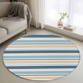 thumbnail image 1 of Khaki Blue Striped Round Area Rug 4Ft Washable Circle Rugs for Bedroom Dining Room, Farmhouse Stripes Modern Abstract Art Non-Slip Carpet Floor Mats Indoor Outdoor Carpet Runner Aesthetic Home Decor, 1 of 8