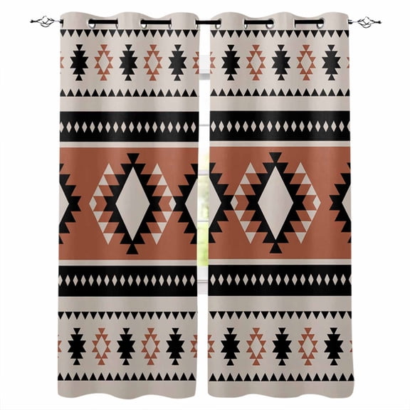 Khaki Boho Blackout Curtains for Bedroom, Thermal Insulated Window Treatment, Vintage Ethnic Tribe Retro Abstract Art Grommet Top Blackout Draperies and Drapes for Basement 27.5"x39" 2 Panels