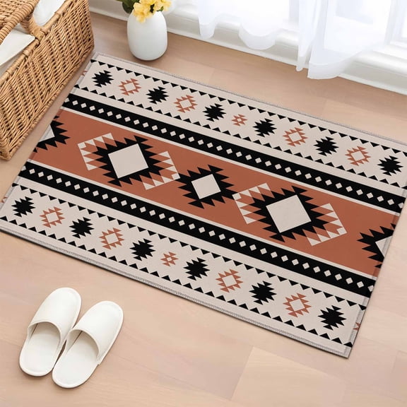 Khaki Boho Entryway Rug 2'x3' Non Slip Front Door Mats, Vintage Ethnic Tribe Retro Abstract Art Entrance Rugs Indoor Outdoor Carpet, Washable Floor Mats Small Area Rug for Bedroom Kitchen