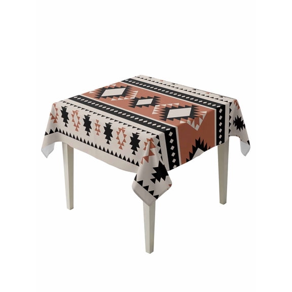 Khaki Boho Table Cloth, Waterproof Tablecloth for Square Tables, Vintage Ethnic Tribe Retro Abstract Art Reusable Washable Fabric Table Cover for Restaurant Kitchen Dining Tables 54"x54"