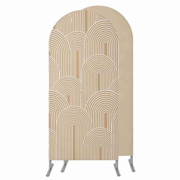 Khaki Boho Wedding Arch Cover, Stretchy Spandex Arch Backdrop Stand Covers 5 FT, Middle Century Modern Abstract Art Round Top Arched Backdrop Cover for Birthday Party Ceremony Baby Shower Event