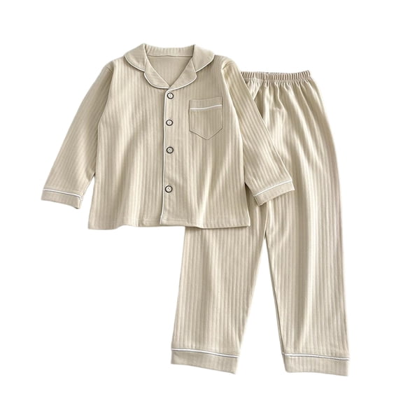 Khaki Boy Girl Children Boy Girl Top T Shirts Pants Loungewear Sets for Kid Matching Casual Thermal Straight Leg Plain Long Leg Fall Winter Tshirts Sets Button Down 2025 14 Years