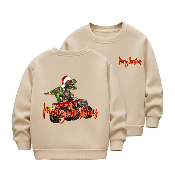 Khaki Boy Girl Kids Girl Boy Long Sleeve Graphic Outfits Sweatshirt for Child Crewneck Fleece Lined Sherpa Happy Holiday Christmas Pullover Warm Fuzzy Fall Winter Outfit 2025 5 Years