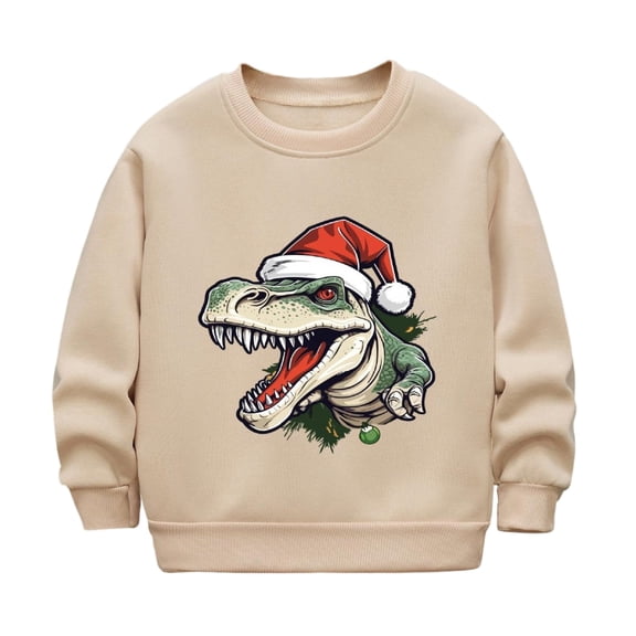 Khaki Boy Girl Long Sleeve for Kids Girl Boy Boat Neck Fleece Lined Wool Dinosaur Vacation Christmas Luminous Pullover Thermal Fuzzy with Hood Outfits Sweatshirt Kid 2025 7 Years