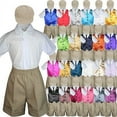 thumbnail image 1 of Khaki Boy Toddler Formal Vest Shorts Suit Satin Vest Necktie Hat 5PC Set sz S-4T, 1 of 2