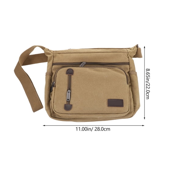 Men's Lightweight Khaki Brown Canvas Messenger Bag Crossbody Shoulder Satchel for Everyday Use