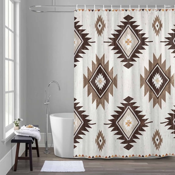 Khaki Brown Shower Curtain for Bathroom Decor, Aztec Ethnic Southwestern Native Geometric Waterproof Fabric Shower Curtain, 48"x72" Set with 12 Hooks