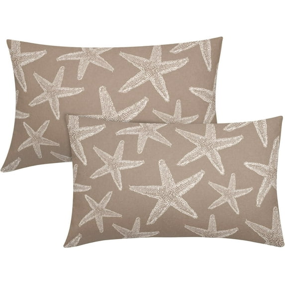 Khaki Brown Starfish Beach Lumbar Pillow Covers 12X20 Inch Summer Nautical Coastal Ocean Decorative Pillow Cases Set of 2 Throw Pillows Seasonal Home Decor for Sofa Couch Cushion Outdoor