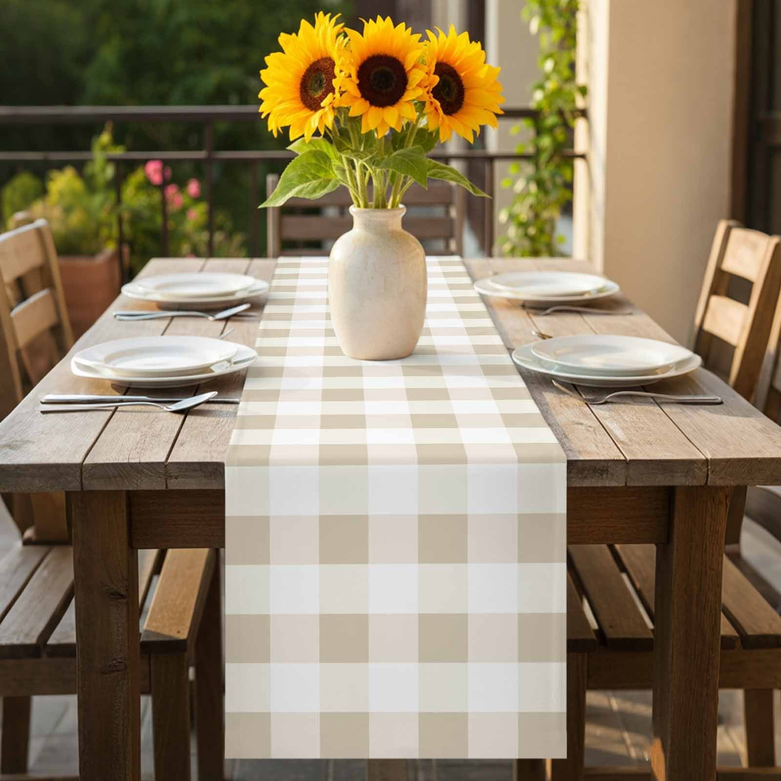 Khaki Buffalo Plaid Table Runner-70 Inch Long Light Brown White ...