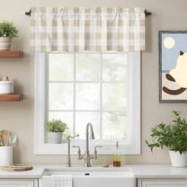 Khaki Buffalo Plaid Valances for Windows,Rod Pocket Valance for Kitchen Bedroom Bathroom Living Room,Light Brown White Checkered Window Valance Curtain Farmhouse Home Decor Short Curtains 54x18in