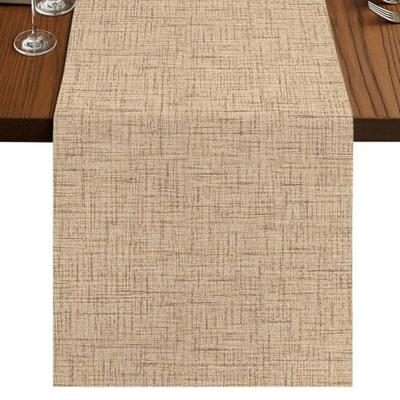 Khaki Burlap Cotton Table Runner 13x72 Inches Long, Rustic Farmhouse Solid Color Farmhouse Table Runners, Outdoor Dining Table Decor for Baby Shower/Party/Wedding
