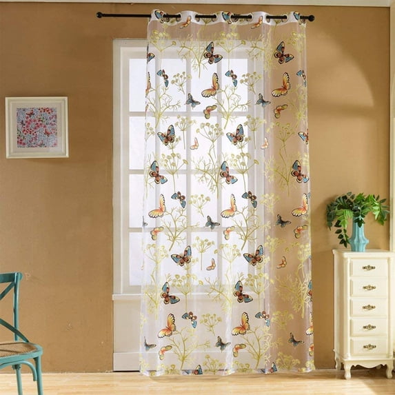 Khaki Butterfly Sheer Curtain Panel – Light-Filtering Polyester Window Treatment for Spring Bedroom (Khaki, 1pc, Other)