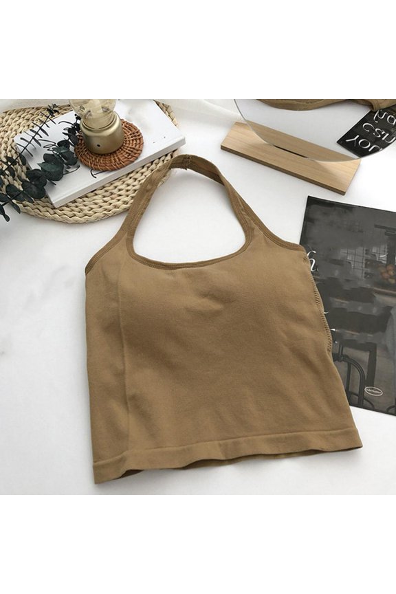 Khaki C One Size Tank Top Camisole Top With Builtin Chest Pad Backless Design