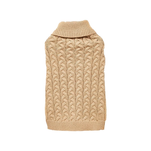 Khaki Cable Knit Dog Sweater - Two-Legged Design, Stretchy Fabric, Solid Color, Comfortable Fit, L Size - For Teddy Dogs, Bichon Frise Dogs, Small Breed Dogs
