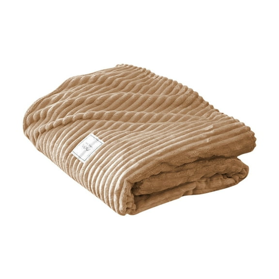 Khaki Camel Magic Velvet Solid Color Striped Flannel Blanket 180*214Cm, Fleece Solid Color Striped Fleece Blanket Coral Fleece Sofa Cover Blanket Air Conditioning Blanket Nap Blanket, Blanket*1