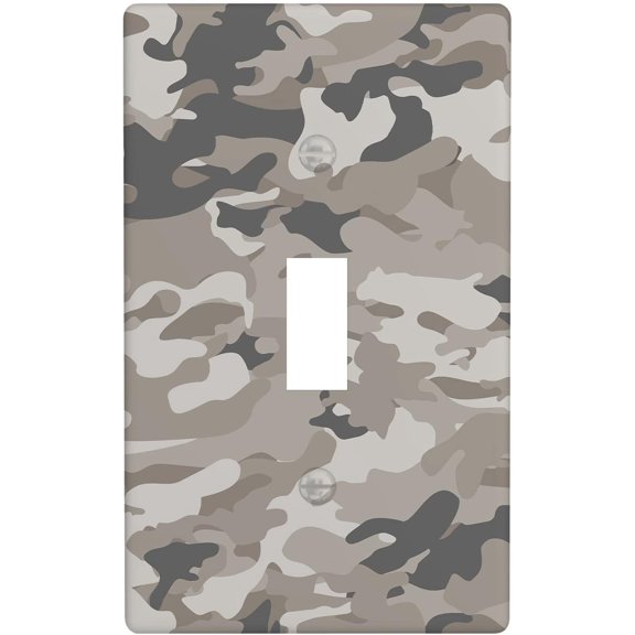 Khaki Camo Single Toggle Light Switch Plate Decorative, Abstract Hunter Army Gray Camouflage 1 Gang Wall Plates Cover Electrical Switchplate for Kitchen Bathroom Bedroom Home Decor Faceplate