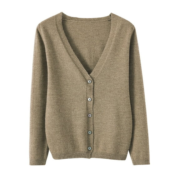 Khaki Cardigan Sweaters for Women Spring And Autumn Leisure Loose Solid Long Sleeve V Neck Button Knitted Soft Cardigan Coat Women's Cardigans Size XXL