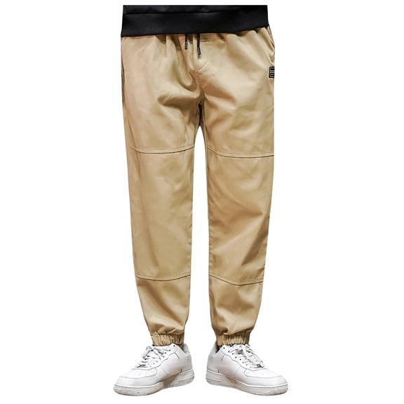 Khaki Cargo Pants for Men Men Solid Color Casual Pants Drawstring Mouth Hiking Work Pants Outdoor Clothing Cargo Pants ,Khaki,4XL