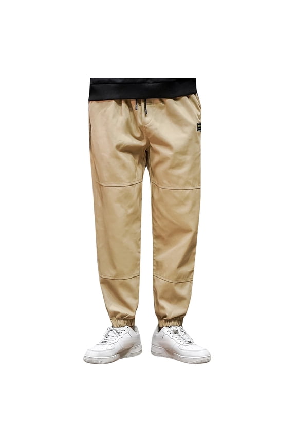 Khaki Cargo Pants for Men Men Solid Color Casual Pants Drawstring Mouth Hiking Work Pants Outdoor Clothing Cargo Pants ,Khaki,4XL